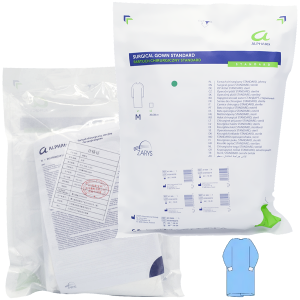 Fartuch chirurgiczny jałowy NORMAL L ALPHATEX 22g PP plus 1 ręcznik 40x40cm (1 SZTUKA) AT-SGN-L - obrazek 3