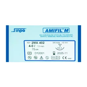 Nici Amifil 4/0 igła 19 mm nić 75 cm 3/8 koła odwrotnie tnąca, opak. 10 szt. 2MA402