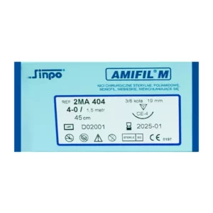 Nici Amifil 4/0 igła 19 mm nić 45 cm 3/8 koła odwrotnie tnąca, opak. 10 szt. 2MA404