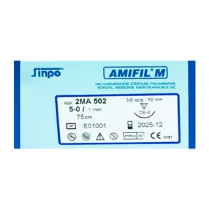 Nici Amifil 5/0 igła 19 mm nić 75 cm 3/8 koła odwrotnie tnąca, opak. 10 szt. 2MA502
