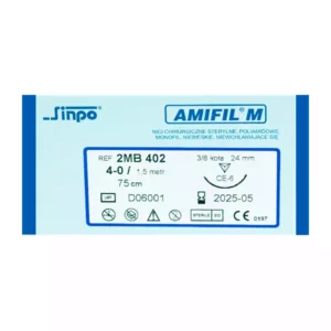 Nici Amifil 4/0 igła 24 mm nić 75 cm 3/8 koła odwrotnie tnąca, opak. 10 szt. 2MB402