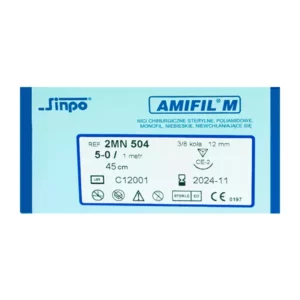 Nici Amifil 5/0 igła 12 mm nić 45 cm 3/8 koła odwrotnie tnąca, opak. 10 szt. 2MN504