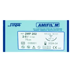 Nici Amifil 2/0 igła 39 mm nić 75 cm3/8 koła odwrotnie tnąca, opak. 10 szt. 2MP202