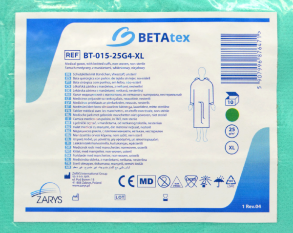 Fartuch medyczny z MANKIETEM rozmiar XL (10 szt.) BETATEX ZIELONY 25g włókninowy BT-015-25G4-XL - obrazek 2