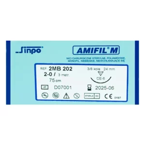Nici Amifil 2/0 igła 24 mm nić 75 cm3/8 koła odwrotnie tnąca, opak. 10 szt. 2MB202
