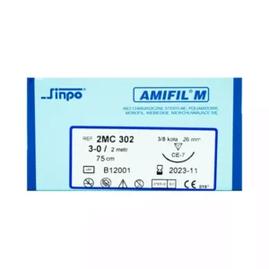 Nici Amifil 3/0 igła 26 mm nić 75 cm 3/8 koła odwrotnie tnąca, opak. 10 szt. 2MC302