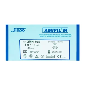 Nici Amifil 4/0 igła 12 mm nić 45 cm 3/8 koła odwrotnie tnąca, opak. 10 szt. 2MN404