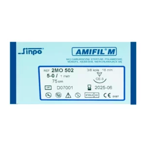 Nici Amifil 5/0 igła 16 mm nić 75 cm 3/8 koła odwrotnie tnąca, opak. 10 szt. 2MO502