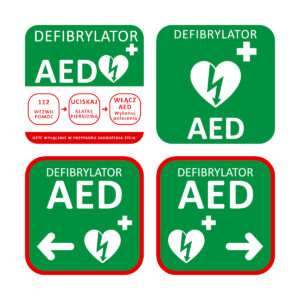 Zestaw tablic informacyjnych AED – 4 sztuki
