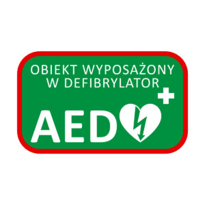Tablica informacyjna AED – obiekt wyposażony 25 x 15 cm