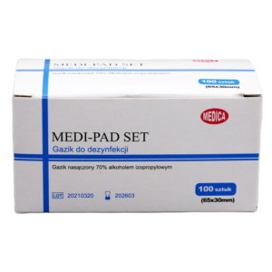 Gaziki odkażające nasączone alkoholem MEDI-PAD 6,5x3cm (100 szt.) MEDI-PAD-65x30