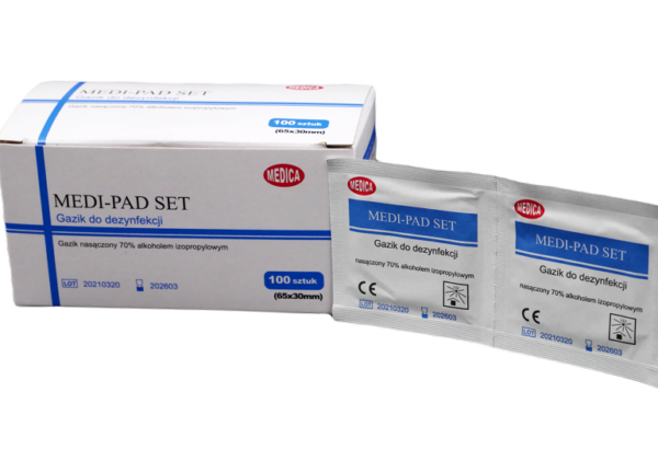 Gaziki odkażające nasączone alkoholem MEDI-PAD 6,5x3cm (100 szt.) MEDI-PAD-65x30 - obrazek 2