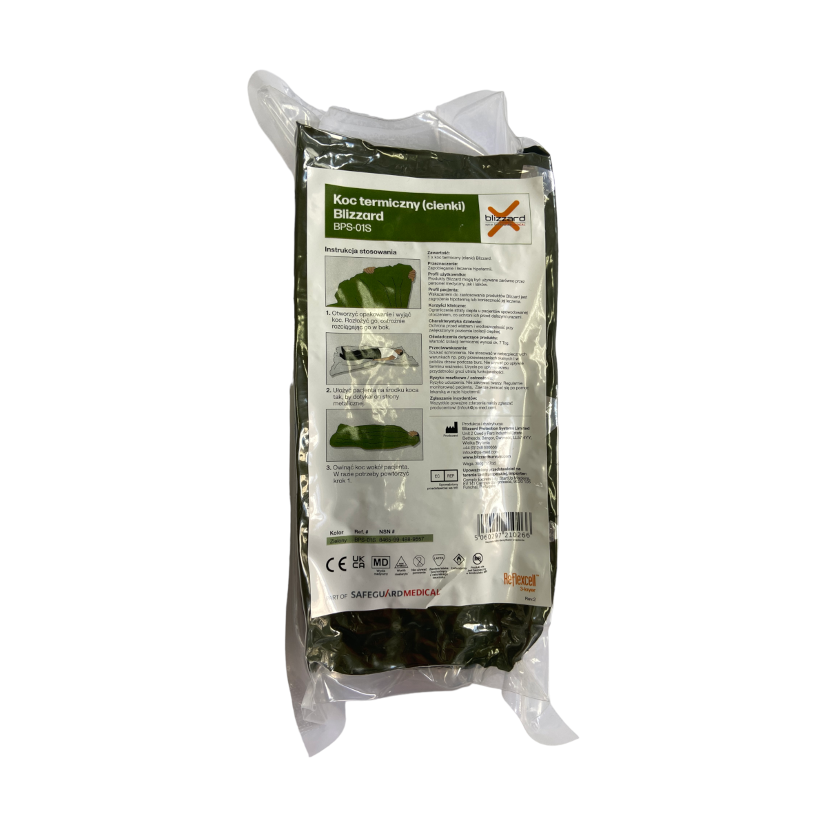 Koc ratunkowy 3-warstwowy Blizzard Trauma, zielony (mały)